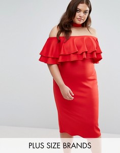 Платье с широким вырезом, оборкой и чокером Club L Plus - Красный