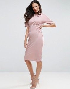 Платье-футболка миди с корсетной отделкой ASOS - Розовый