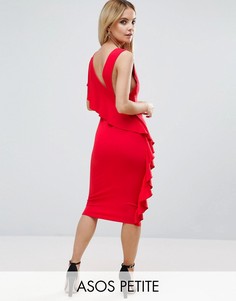 Платье миди с глубоким вырезом и оборкой ASOS PETITE - Красный