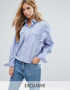 Рубашка с оборками в винтажном стиле Milk It - Синий