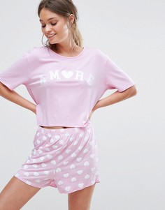 Пижамный комплект с надписью Amore Boohoo - Розовый