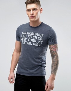 Темно-синяя обтягивающая футболка с принтом Abercrombie & Fitch - Темно-синий