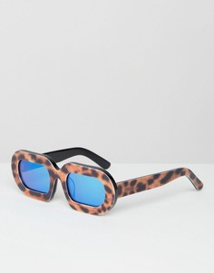 Солнцезащитные очки в леопардовой оправе с синими зеркальными стеклами House of Holland Eggy - Коричневый