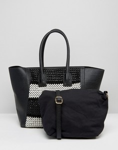 Большая сумка для покупок с плетеной монохромной вставкой Silvian Heach East West - Черный