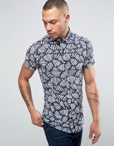 Синяя рубашка слим с коротким рукавом и принтом Armani Jeans - Синий