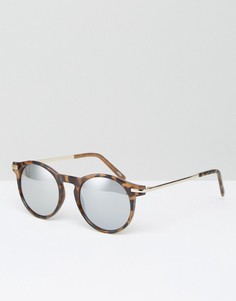 Солнцезащитные очки с металлическими дужками в черепаховой оправе Monki - Коричневый