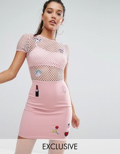 Платье мини с сеточкой и термонашивками NaaNaa Jumbo - Розовый