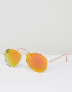 Солнцезащитные очки-авиаторы с зеркальными стеклами Lipsy - Золотой