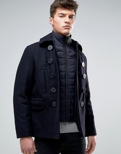 Двубортное шерстяное пальто Celio - Темно-синий
