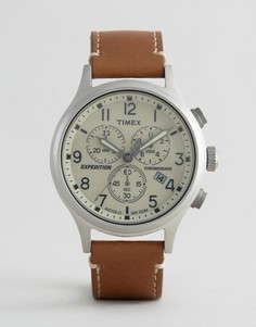 Часы с хронографом и светло-коричневым кожаным ремешком Timex Field Scout - Рыжий