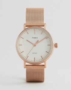 Часы с сетчатым ремешком Timex Fairfield 37 мм - Золотой