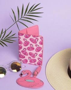 Обложка для паспорта и багажная бирка с фламинго Skinnydip - Мульти