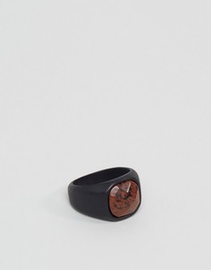 Черное кольцо-печатка с камнем Icon Brand Driggs - Черный
