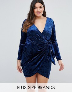 Бархатное платье с запахом Club L Plus - Темно-синий