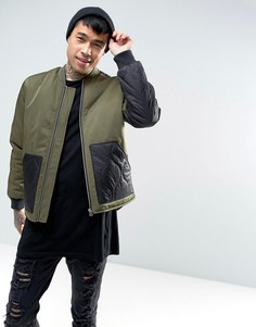 Бомбер цвета хаки со стегаными вставками ASOS - Зеленый
