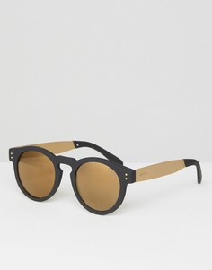 Черно-золотистые круглые солнцезащитные очки Komono Clement - Черный