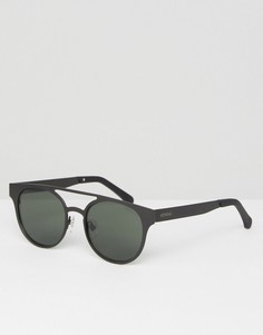 Круглые солнцезащитные очки с двойной переносицей черного цвета Komono Finley - Черный
