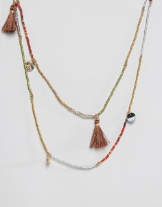 Ярусное ожерелье с кисточками Nylon - Серый