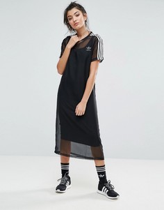 Черное платье миди с сетчатой накладкой adidas Originals - Черный