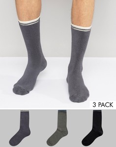 Набор из 3 пар махровых носков с полосками ASOS - Мульти