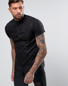 Рубашка скинни с трикотажными рукавами SikSilk - Черный