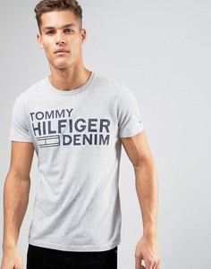 Серая меланжевая футболка с большим логотипом Tommy Hilfiger Denim - Серый
