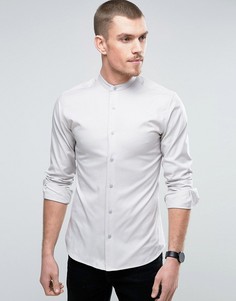 Приталенная рубашка с горловиной на пуговице Selected Homme - Светло-серый