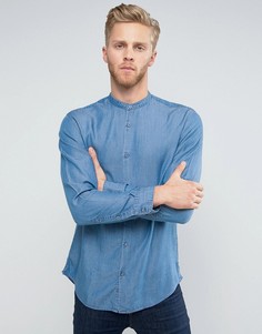 Приталенная рубашка с горловиной на пуговице Selected Homme - Синий