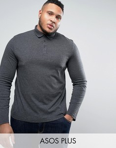 Темно-серое поло-лонгслив из меланжевого трикотажа ASOS PLUS - Серый