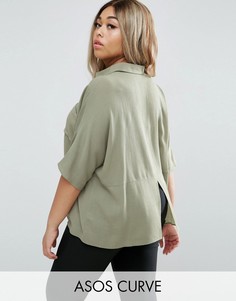 Рубашка с короткими и рукавами и разрезом сзади ASOS CURVE - Зеленый