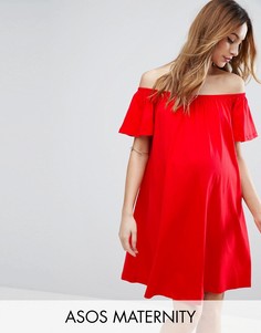 Платье мини для беременных с открытыми плечами ASOS Maternity - Красный