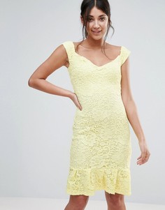 Платье с широким вырезом и баской по низу Paper Dolls - Желтый