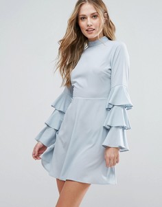 Платье с высокой горловиной и оборками на рукавах Influence - Синий
