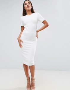 Платье-футболка миди в рубчик со вставкой-корсетом ASOS - Кремовый