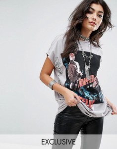 Oversize-футболка с принтом R Kelly и пайетками Sacred Hawk - Черный