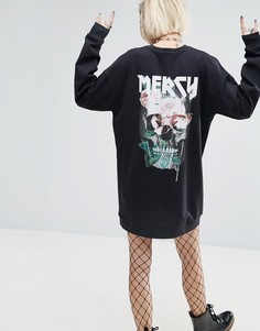 Платье-свитшот с надписью Mercy, черепом и цветами ASOS - Черный