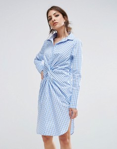 Платье-рубашка в клетку с перекрученным дизайном спереди Lavish Alice - Мульти