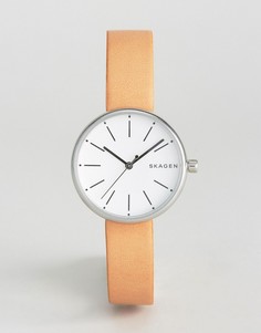 Часы со светло-коричневым кожаным ремешком Skagen Signatur - Серебряный