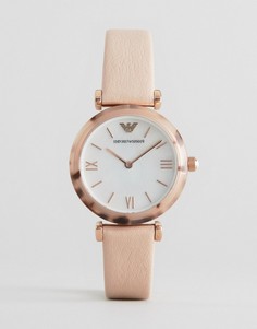 Часы со светло-розовым кожаным ремешком Emporio Armani AR11004 Gianni - Золотой