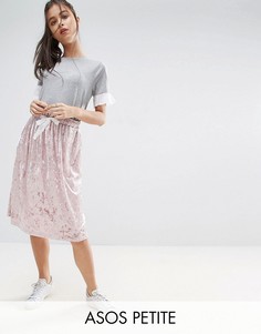 Бархатная юбка с поясом на затягивающемся шнурке ASOS PETITE - Розовый