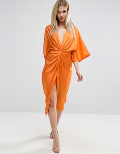 Платье-кимоно миди с узлом ASOS - Оранжевый