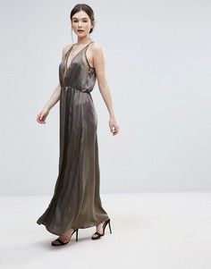 Атласное платье-комбинация с сеточкой Amy Lynn - Серый