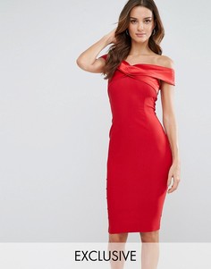 Платье-футляр с открытыми плечами и атласной отделкой Vesper - Красный