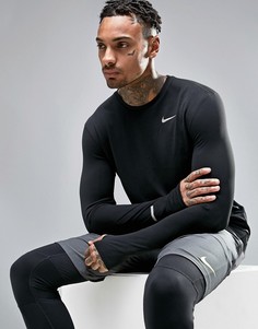 Черный лонгслив из быстросохнущей ткани Nike Running Dri-FIT 683521-010 - Черный