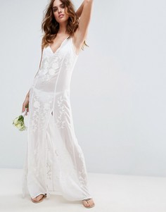 Пляжное платье макси с цветочным принтом ASOS BRIDAL - Кремовый