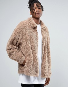 Бежевая куртка Харрингтон из искусственного меха ASOS - Бежевый