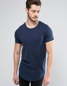 Длинная меланжевая хлопковая футболка с карманом Produkt - Темно-синий