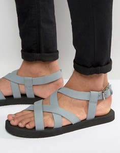 Серые нубуковые сандалии с перекрестными ремешками ASOS - Серый