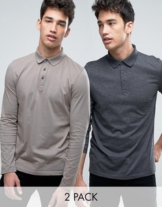 2 трикотажных футболки-поло с длинными рукавами (серая, темно-серая) ASOS - СКИДКА - Мульти