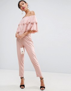 Комбинезон с двуслойной оборкой и кружевной отделкой ASOS - Розовый